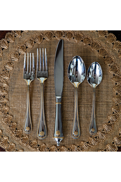 Juliska Berry & Thread Polished/Gold Stainless Steel 5pc Place Setting For Jaylee & Caelan
