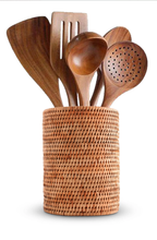 Load image into Gallery viewer, Vagabond House Hand Woven Rattan Utensil Holder
