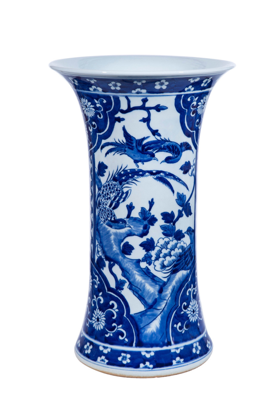 Blue & White Pheasant Paneled Vase