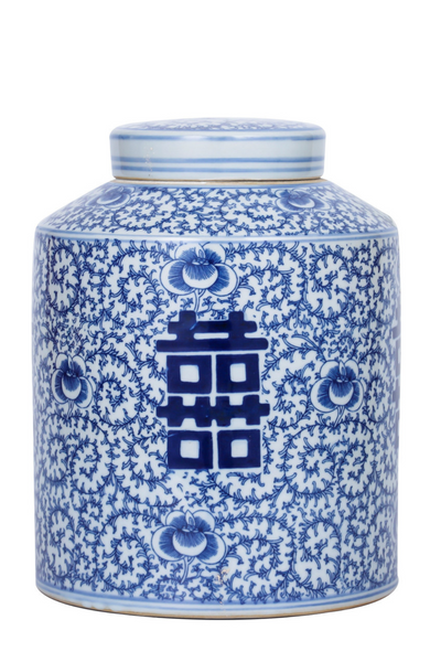 Blue & White Blooming Double Happiness Tea Jar