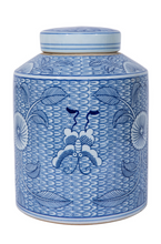 Load image into Gallery viewer, Blue &amp; White Butterfly Leaf Tea Jar
