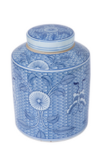 Load image into Gallery viewer, Blue &amp; White Butterfly Leaf Tea Jar
