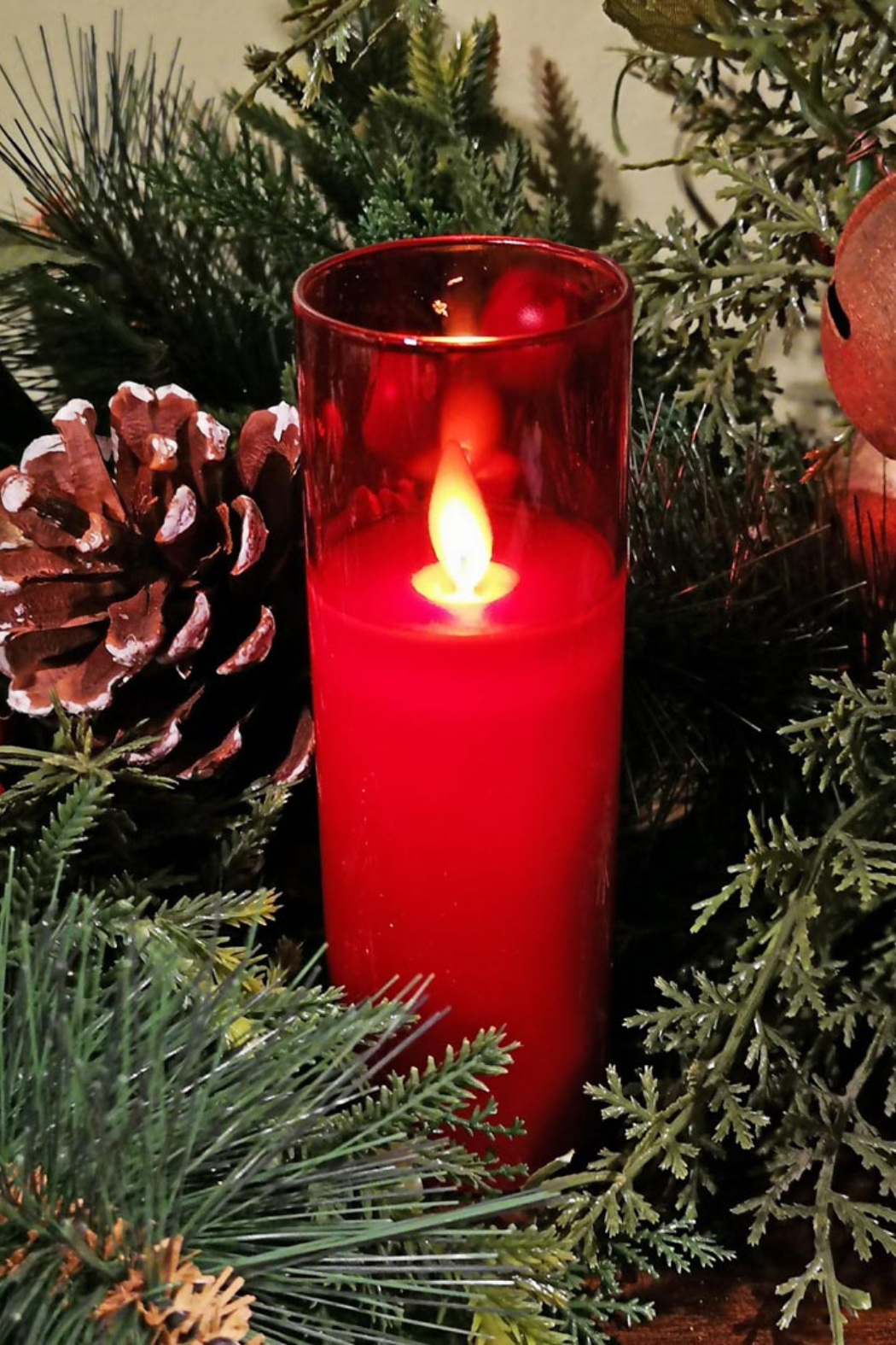LED Glass Pillar Candle - Red