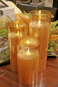 Set of Three Amber Flameless LED Pillar Candles