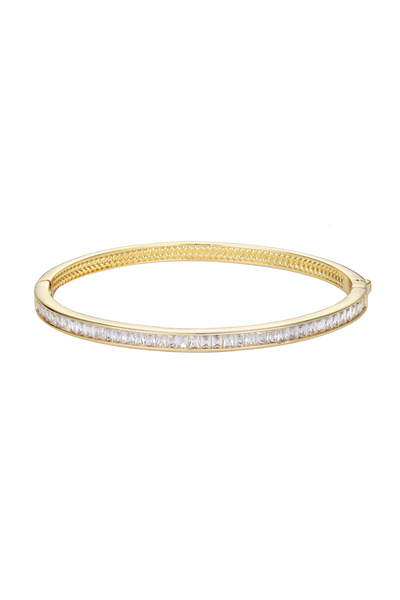 Gold Bangle with Emerald Cut Cubic Zirconia